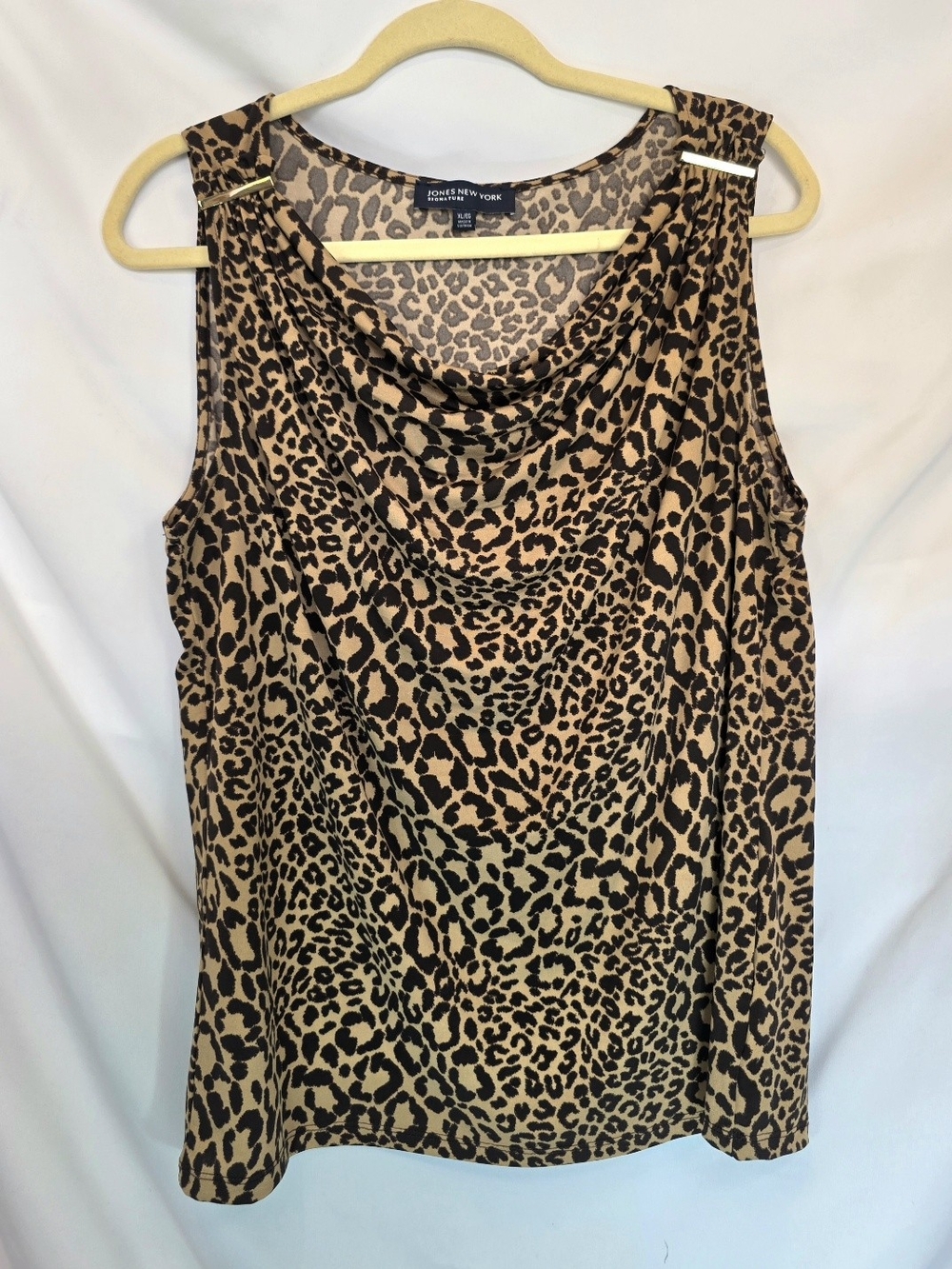 Jones New York Signature Classy Sophisticated Drapey Leopard Print Cowl Tank XL